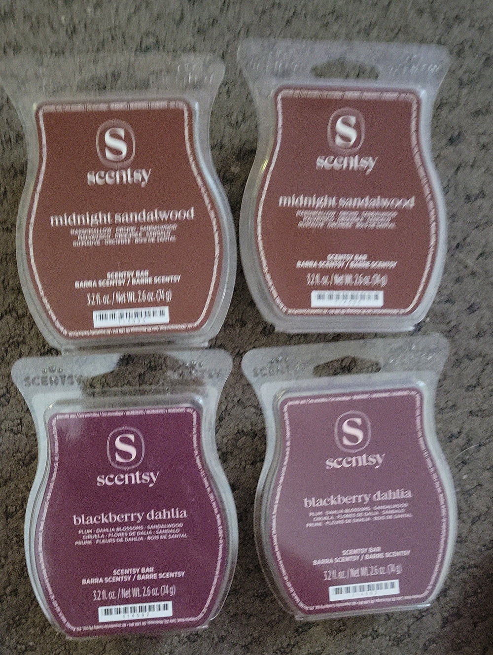 4 NEW Scentsy Wax Bars-Midnight Sandalwood/Blackberry Dahlia